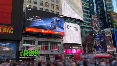 World’s First Tri-Fold Full HD Pocket Projector: Aurzen ZIP Pro Takes Over Times Square